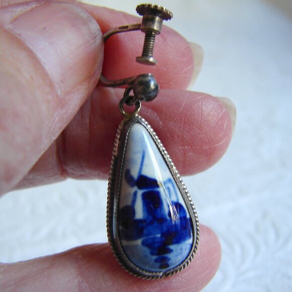 Sterling 835 Silver Delft Blue Windmill Drop/Dangle EARRINGS, Signed F54b - Picture 5 of 8